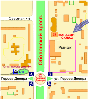 карта расположения магазина, Оболонский просп., 52а